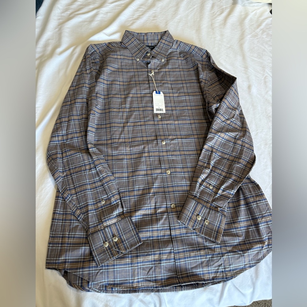Southern Tide Blue and Brown Plaid Button-Down Shirt